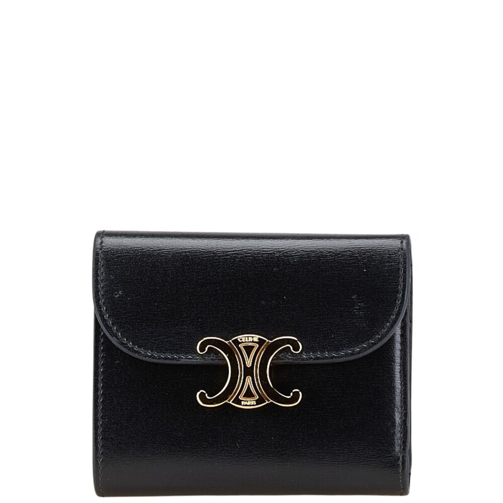 Celine Triomphe tri fold wallet black shiny calfskin